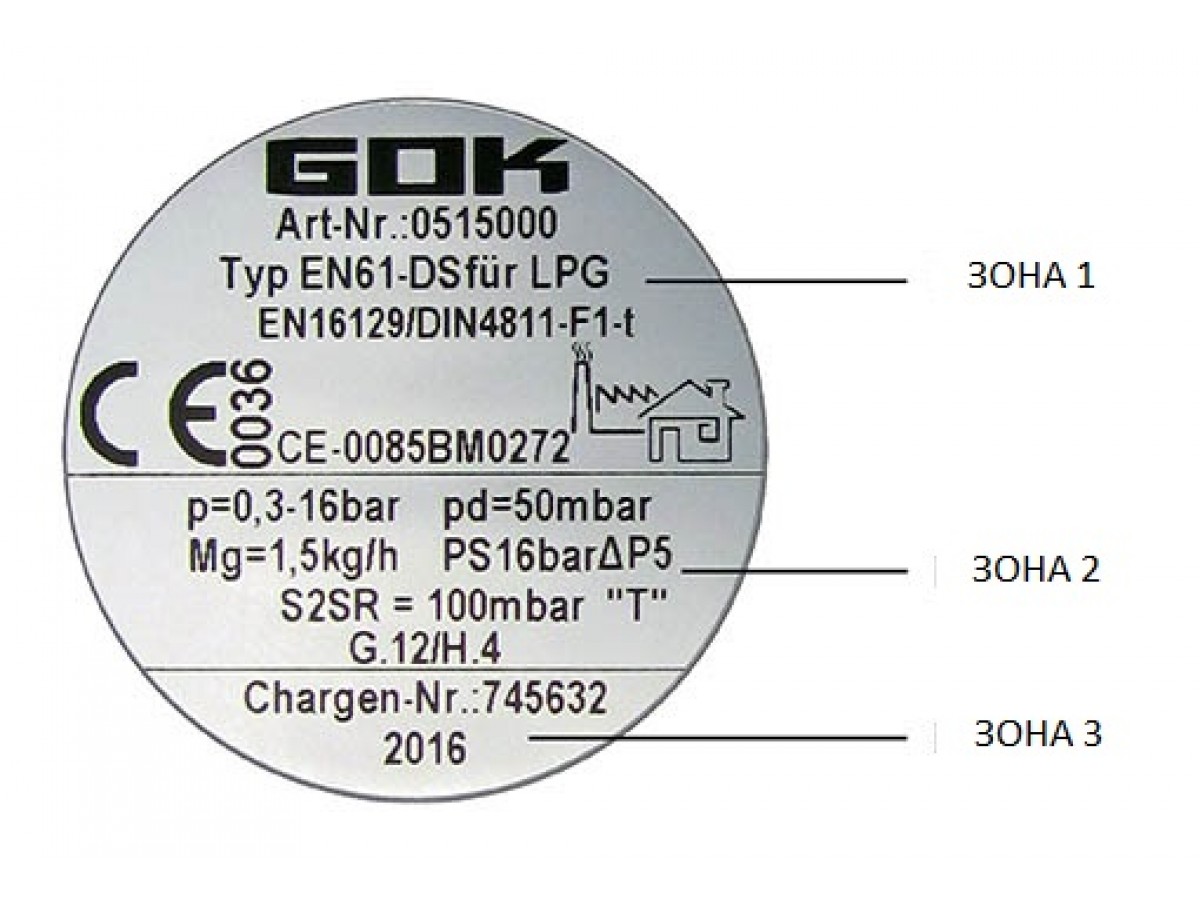 какую информацию можно найти на заводской табличке регуляторов давления gok?